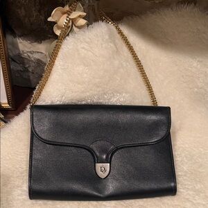 Dior Vintage Elegant Black Leather Shoulder Bag EXCELLENT